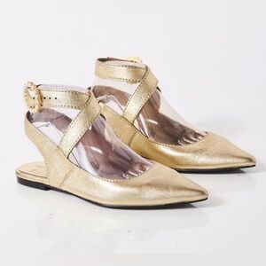 NWOT FREE PEOPLE Parisa Pointed Flats, Ankle Strap Brass Metallic Color Size 7